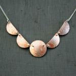 Mokume Half Moon Necklace, mokume gane in sterling and copper on sterling chain.