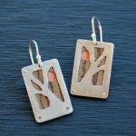 Pink Moon Earrings. Sterling silver and zebra wood backed with copper.