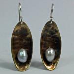 Gray Pearl Cocoons. Formed bronze, gray freshwater pearls and sterling silver.